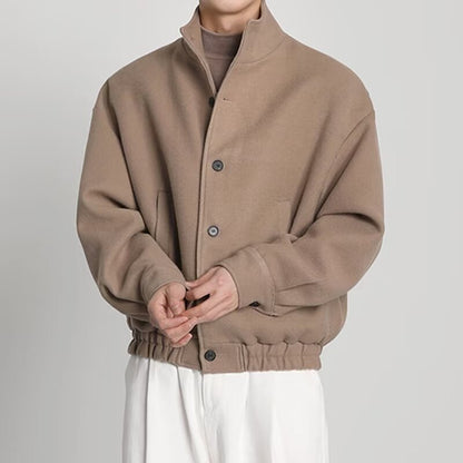 Men's Business Shirt Stand Collar Jacket Woolen Coat