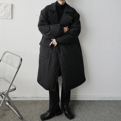 Dark Oversized Suit Over-the-Knee Mid-Length Coat