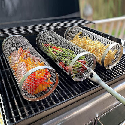 Portable Rolling BBQ Grilling Metal Basket