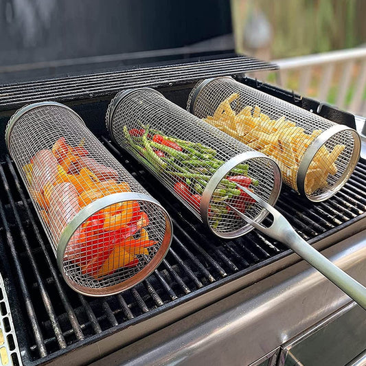 Portable Rolling BBQ Grilling Metal Basket