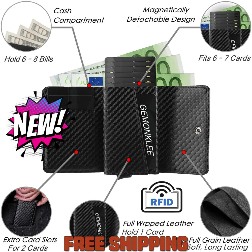 2 - In - 1 Wallet And Card Holder - Cross - Border New Three - Fold Men’s Wallet Leather Carbon