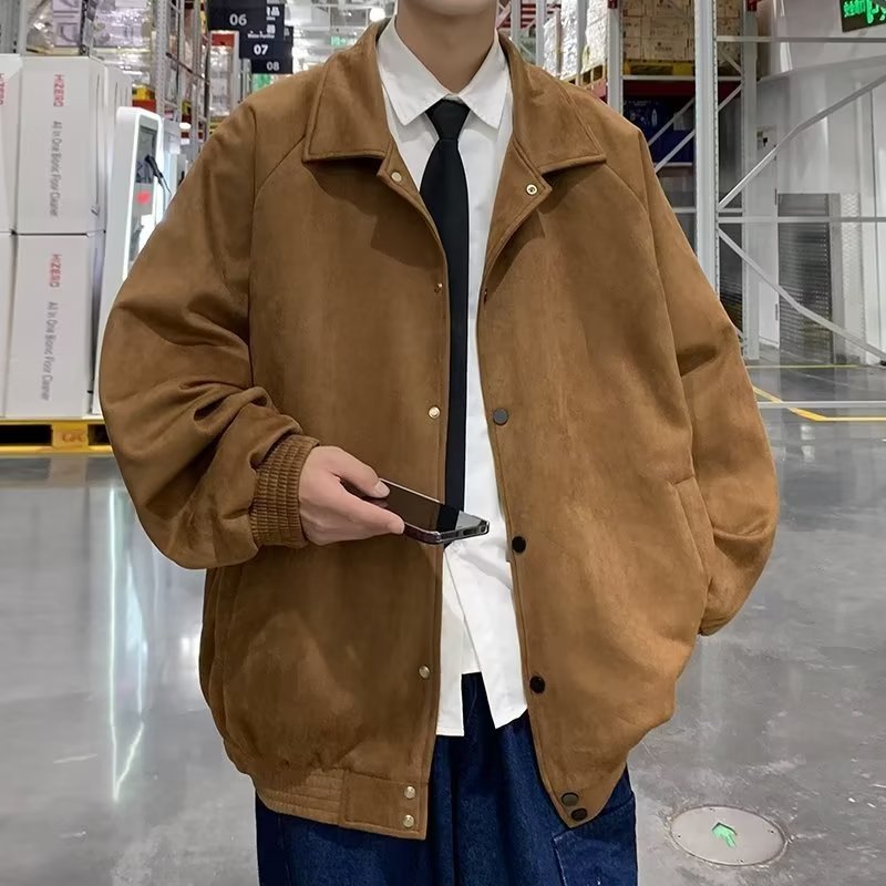 Suede Baseball Jacket Men's Fall Winter Top