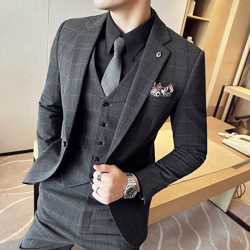 Yarn-dyed Fabric Suit Set Three-piece Set Groom Groomsman Dress