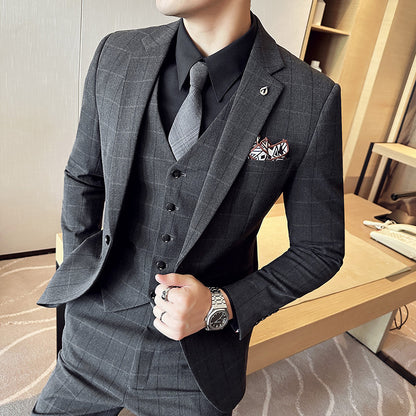 Yarn-dyed Fabric Suit Set Three-piece Set Groom Groomsman Dress