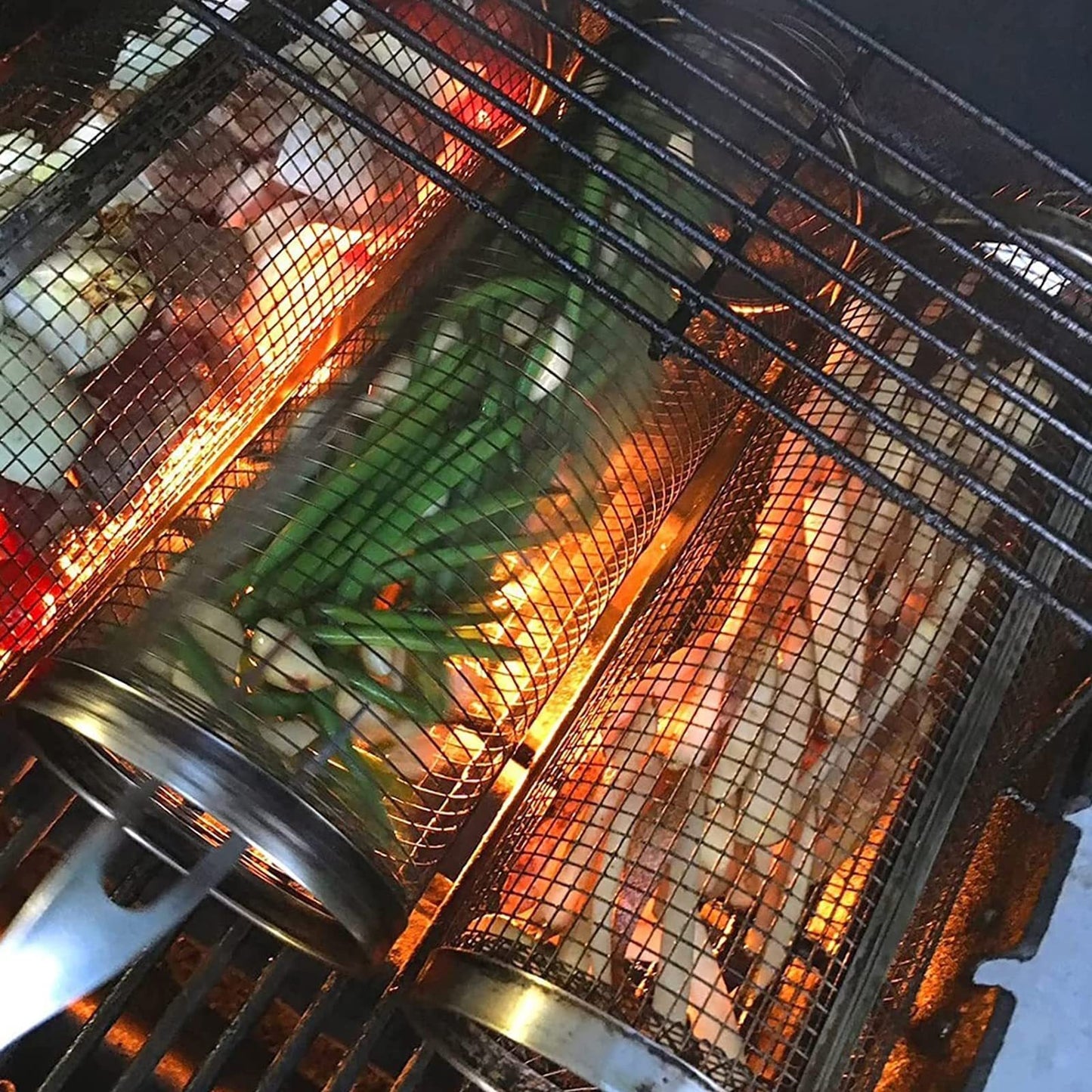 Portable Rolling BBQ Grilling Metal Basket
