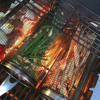 Portable Rolling BBQ Grilling Metal Basket