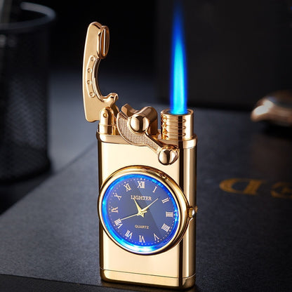 New Lighter With Electric Watch Rocker Arm Automatic Ignition Straight Blue Flame Lighter