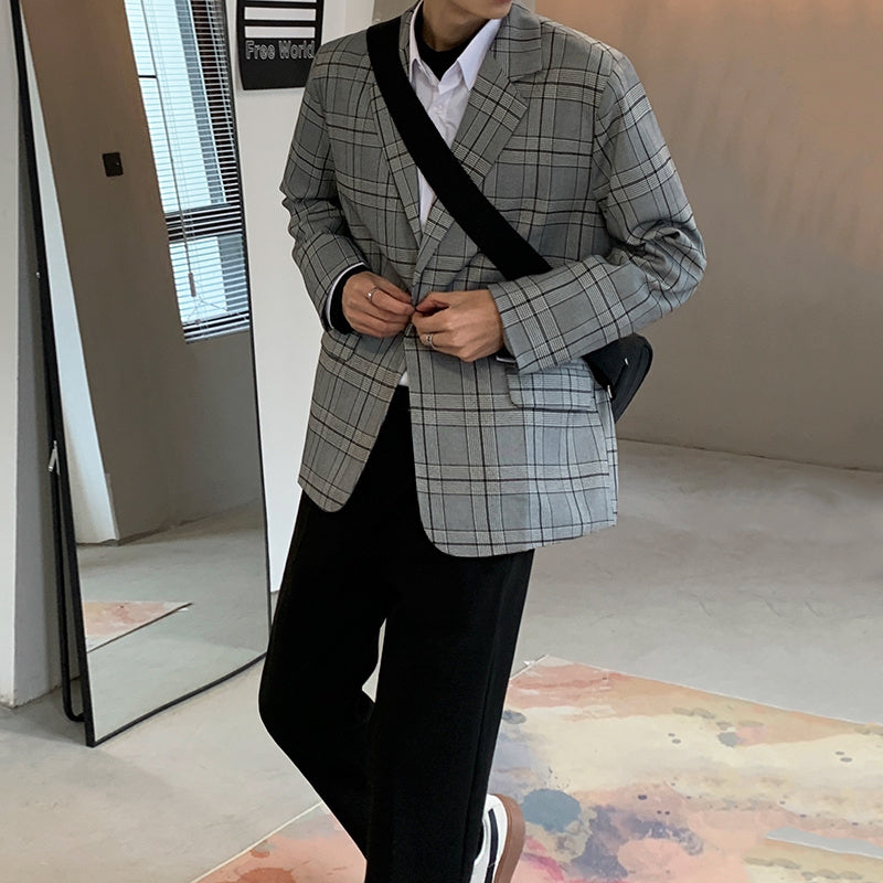 Loose Plaid Suit Autumn Korean Style Trendy Top