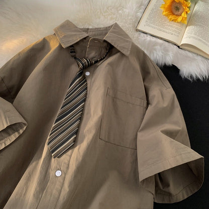 Lazy Summer Youth Popularity Simple Lapel Half Sleeve Uniform