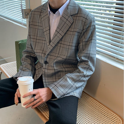 Loose Plaid Suit Autumn Korean Style Trendy Top