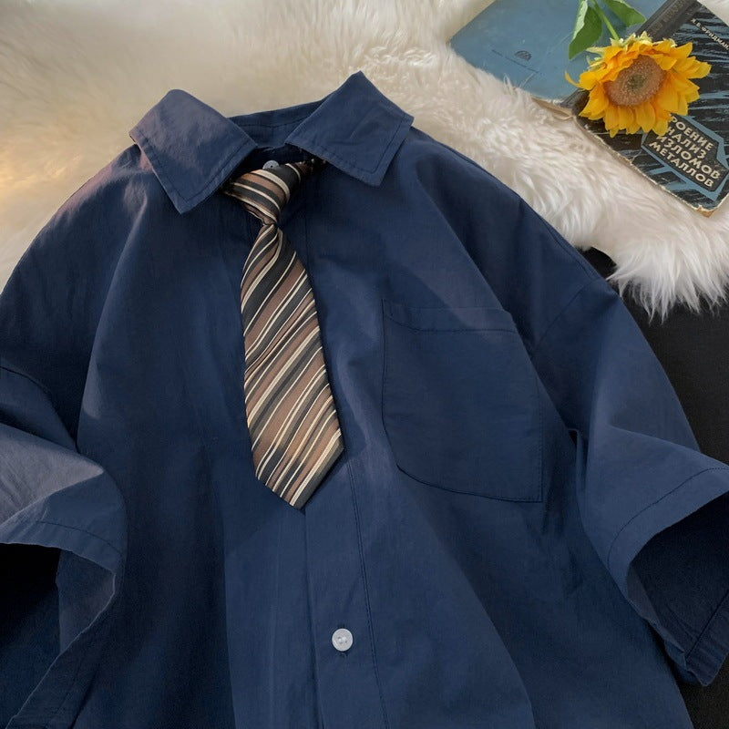 Lazy Summer Youth Popularity Simple Lapel Half Sleeve Uniform