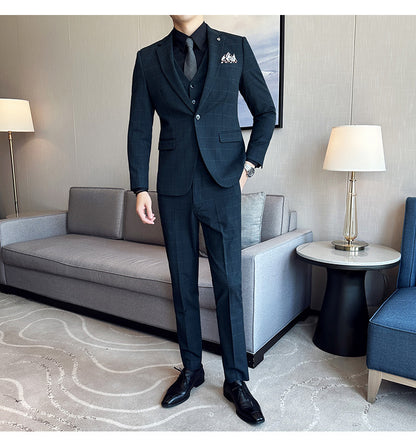 Yarn-dyed Fabric Suit Set Three-piece Set Groom Groomsman Dress