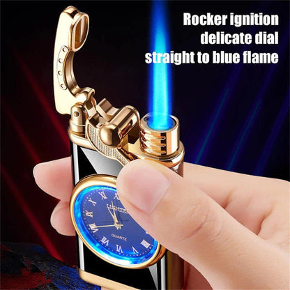 New Lighter With Electric Watch Rocker Arm Automatic Ignition Straight Blue Flame Lighter