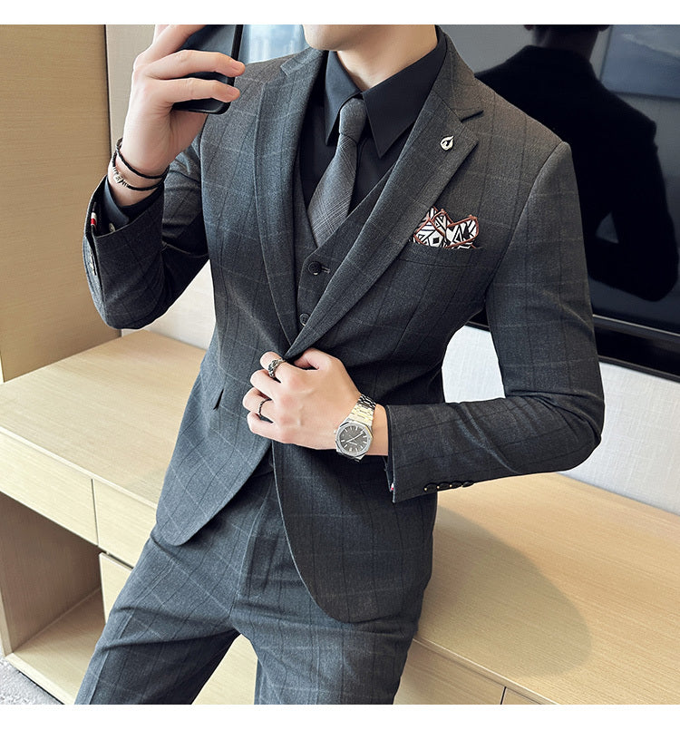 Yarn-dyed Fabric Suit Set Three-piece Set Groom Groomsman Dress
