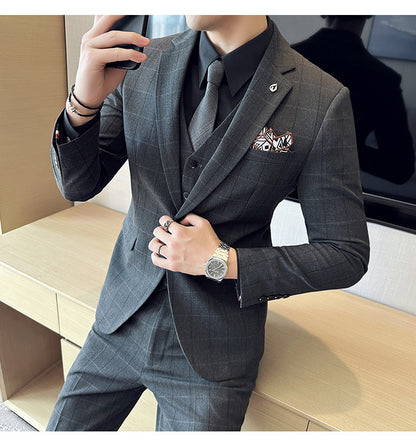 Yarn-dyed Fabric Suit Set Three-piece Set Groom Groomsman Dress