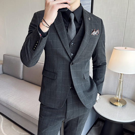 Yarn-dyed Fabric Suit Set Three-piece Set Groom Groomsman Dress