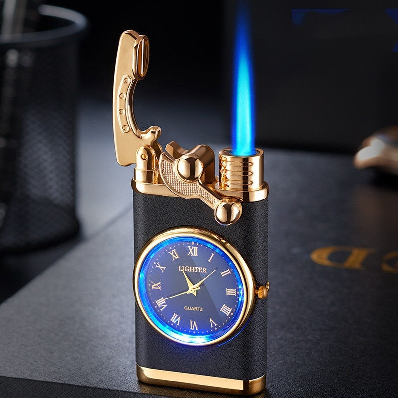 New Lighter With Electric Watch Rocker Arm Automatic Ignition Straight Blue Flame Lighter