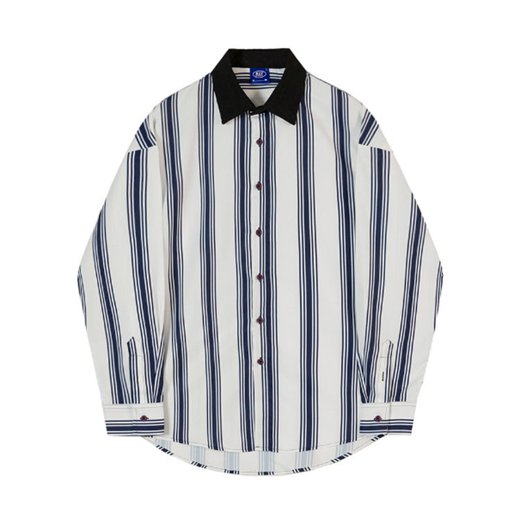 Men's Spring And Autumn Striped Long-sleeved Shirt