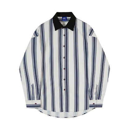 Men's Spring And Autumn Striped Long-sleeved Shirt