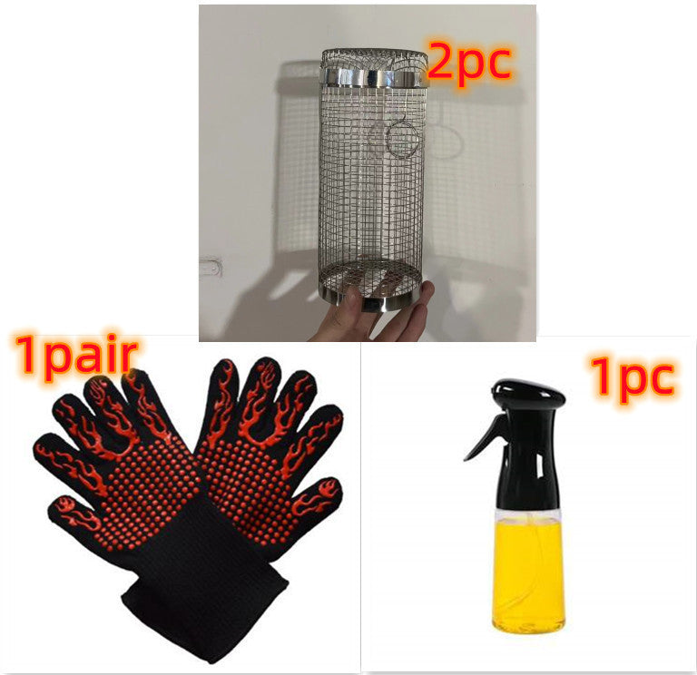 Portable Rolling BBQ Grilling Metal Basket