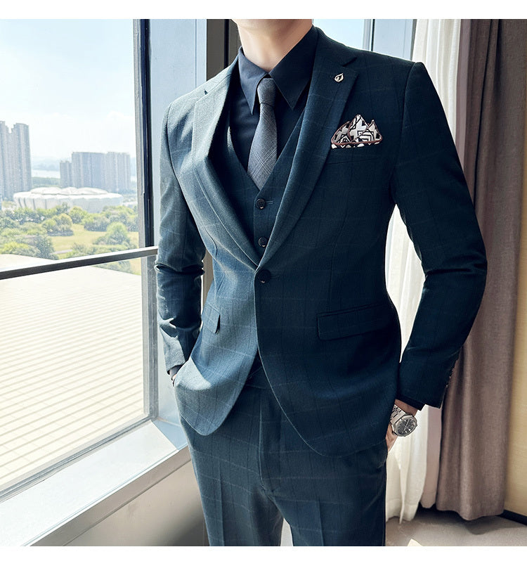 Yarn-dyed Fabric Suit Set Three-piece Set Groom Groomsman Dress