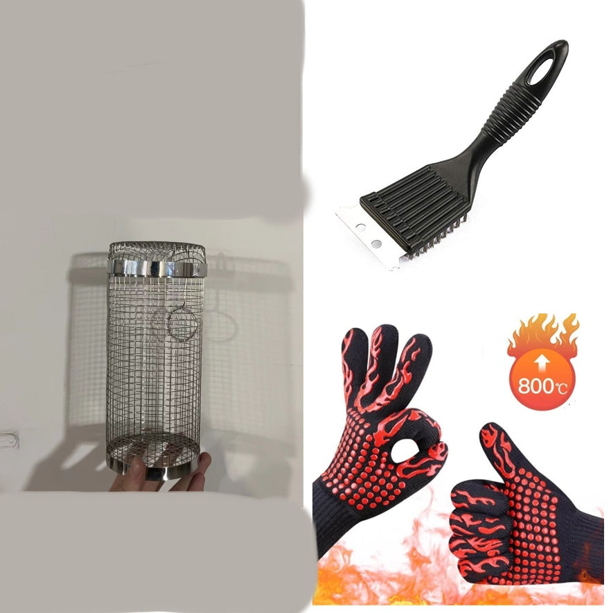 Portable Rolling BBQ Grilling Metal Basket
