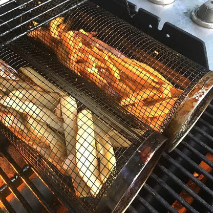 Portable Rolling BBQ Grilling Metal Basket