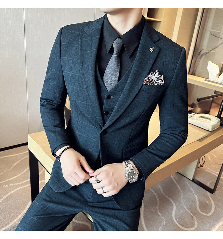 Yarn-dyed Fabric Suit Set Three-piece Set Groom Groomsman Dress