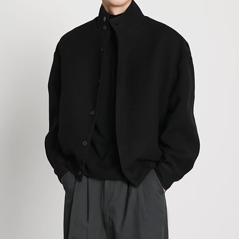 Men's Business Shirt Stand Collar Jacket Woolen Coat