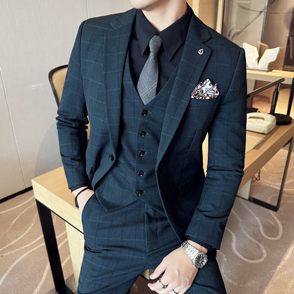 Yarn-dyed Fabric Suit Set Three-piece Set Groom Groomsman Dress