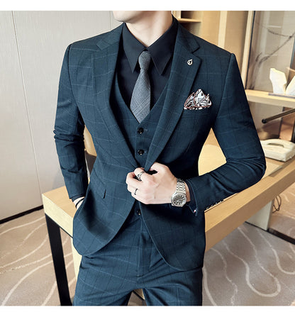 Yarn-dyed Fabric Suit Set Three-piece Set Groom Groomsman Dress