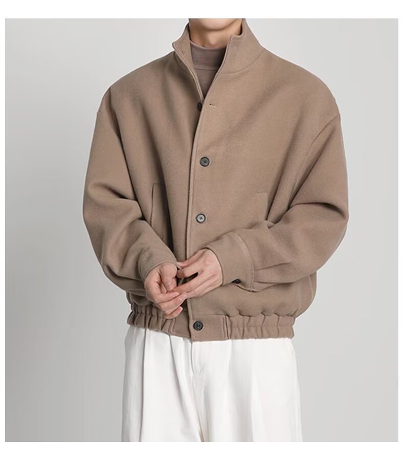 Men's Business Shirt Stand Collar Jacket Woolen Coat