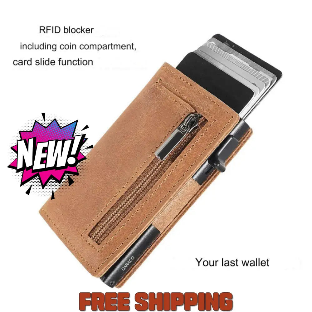 Darako Amazon First Layer Crazy Horse Leather Men’s Wallet Side Push Automatic Pop - Up Aluminum