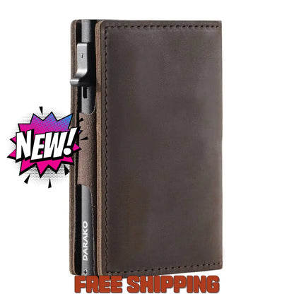 Darako Amazon First Layer Crazy Horse Leather Men’s Wallet Side Push Automatic Pop - Up Aluminum