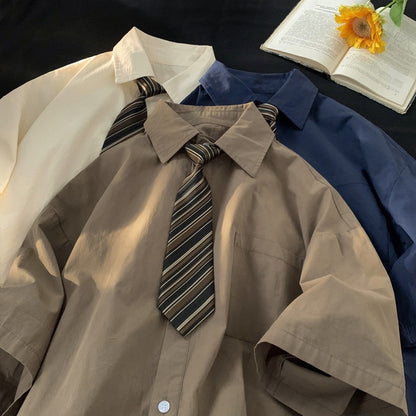 Lazy Summer Youth Popularity Simple Lapel Half Sleeve Uniform