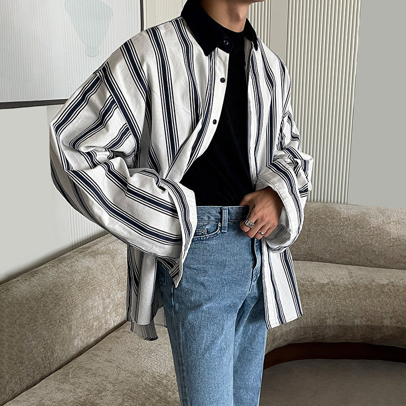Men's Spring And Autumn Striped Long-sleeved Shirt
