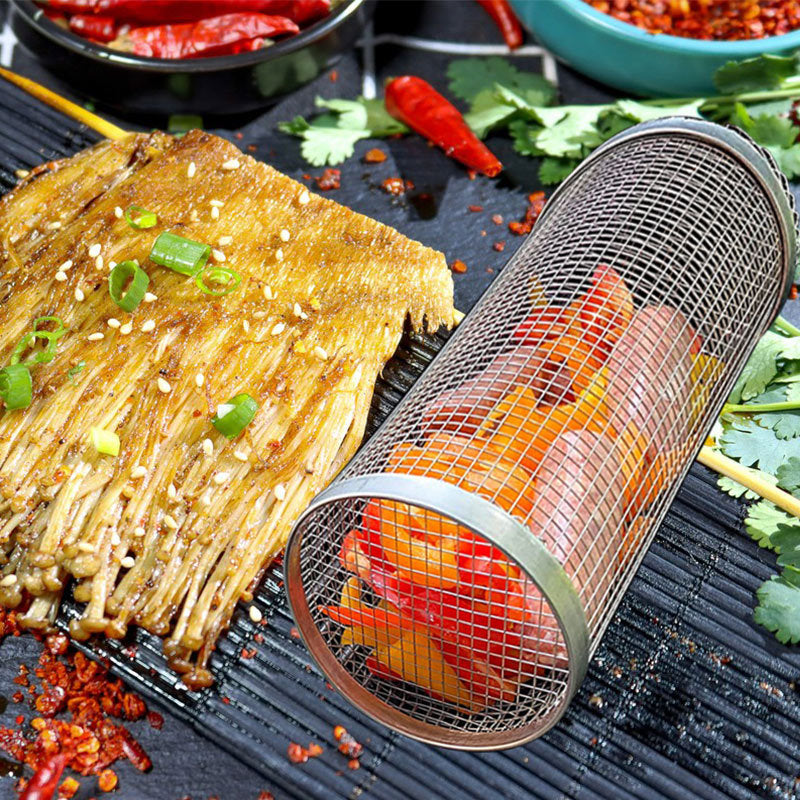 Portable Rolling BBQ Grilling Metal Basket