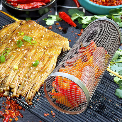 Portable Rolling BBQ Grilling Metal Basket