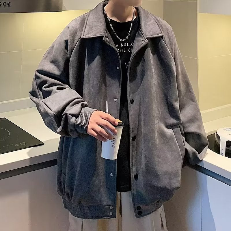 Suede Baseball Jacket Men's Fall Winter Top