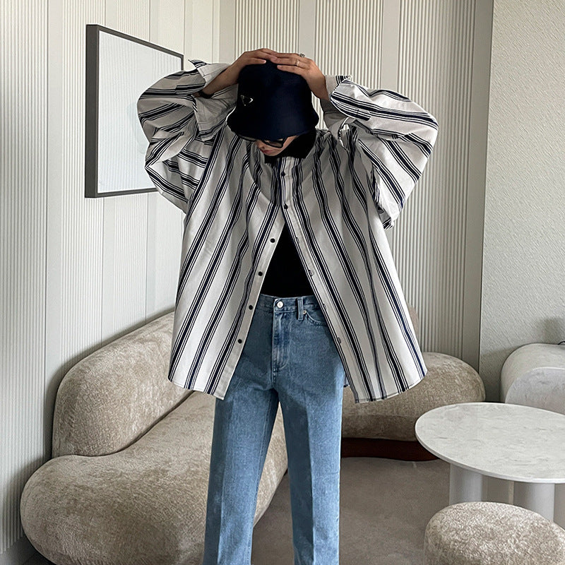 Men's Spring And Autumn Striped Long-sleeved Shirt