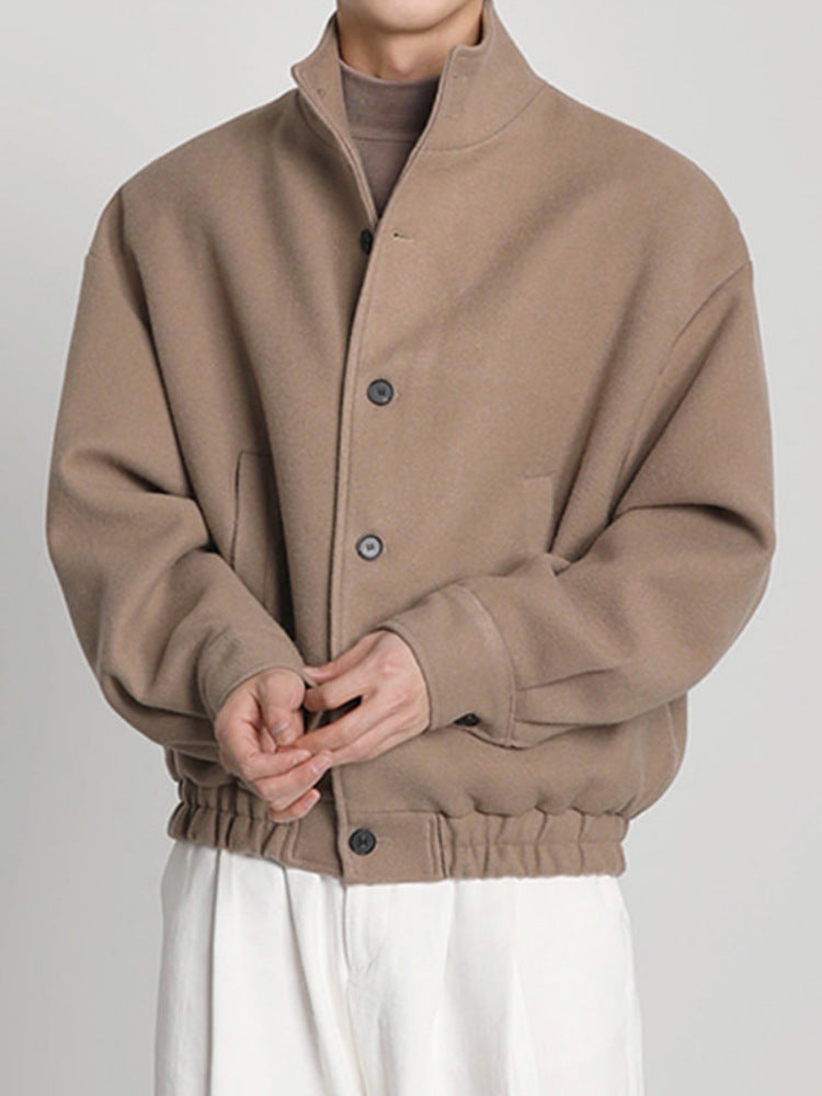 Men's Business Shirt Stand Collar Jacket Woolen Coat