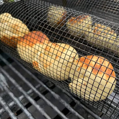 Portable Rolling BBQ Grilling Metal Basket