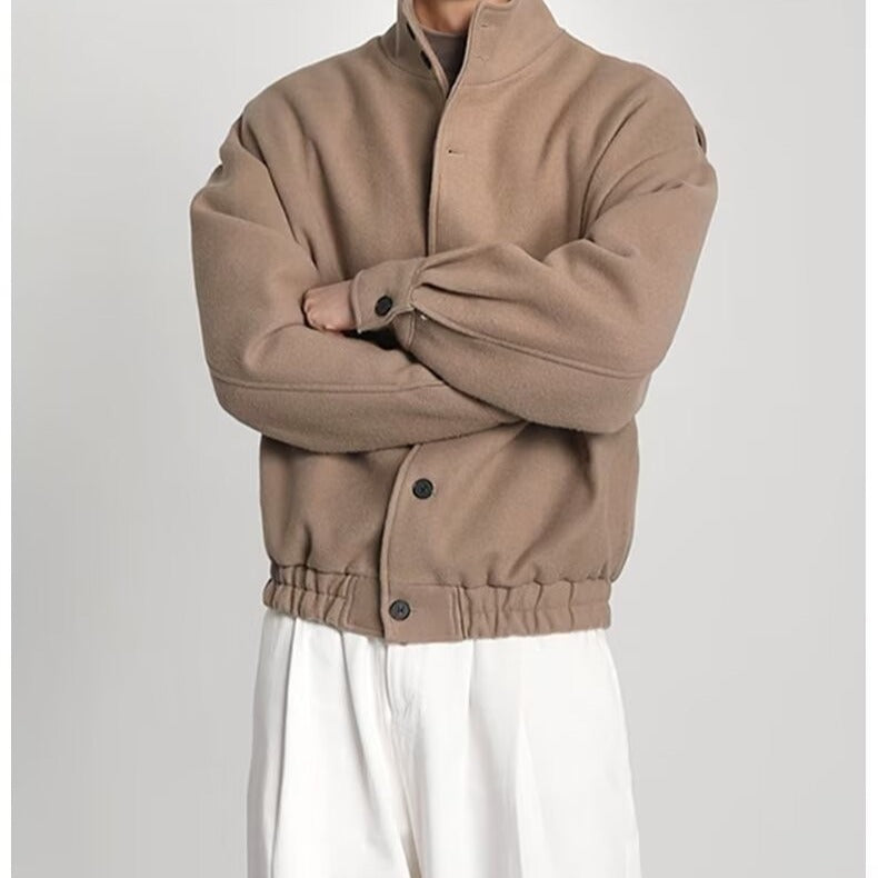 Men's Business Shirt Stand Collar Jacket Woolen Coat