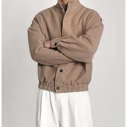Men's Business Shirt Stand Collar Jacket Woolen Coat