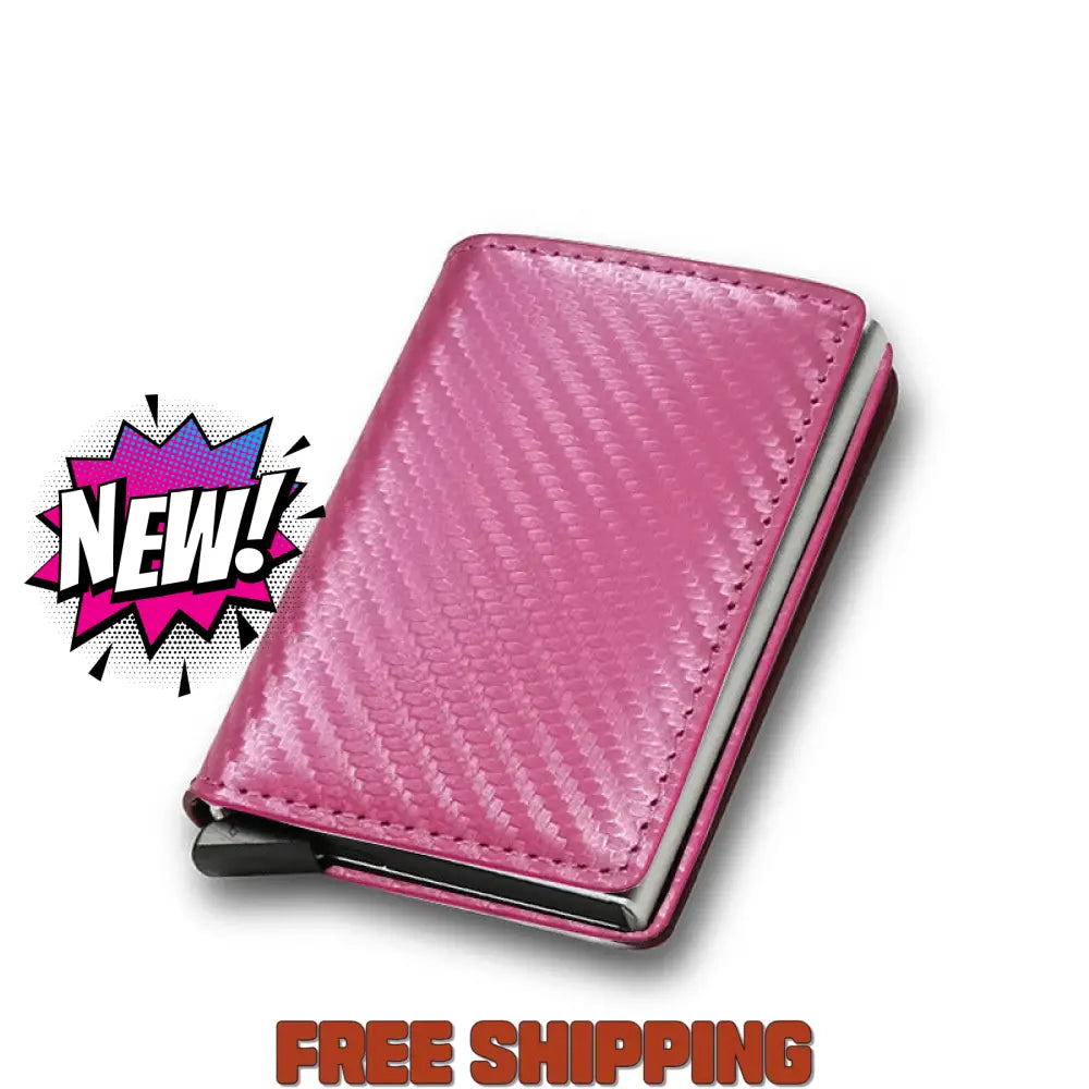 Rfid Carbon Fiber Men’s Wallet Aluminum Alloy Card Bag Metal Sleeve Anti - Theft Brush Carbon Pink